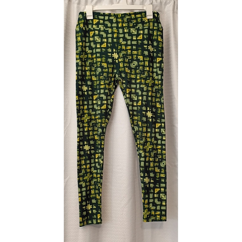 LuLaRoe Green Yellow Patterned Leggings Tall & Curvy‎ TC Waist 30"x29" Sz 8/10?